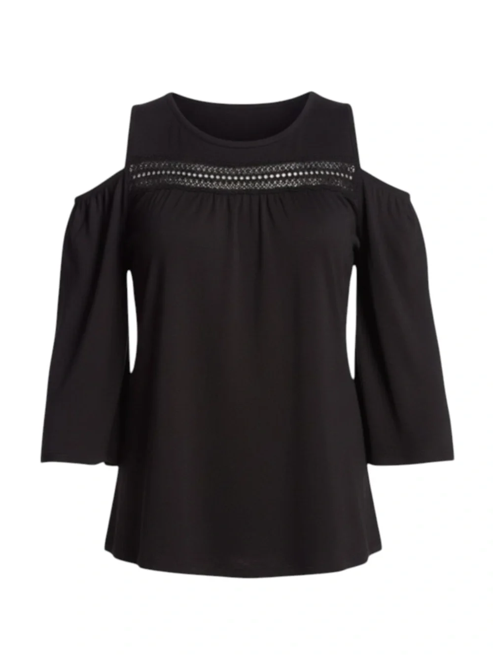 new Hale Bob ༄ Shaina Silk Crochet Cotton Voile Cold Shoulder Top ༄ Black XS - Picture 11 of 16
